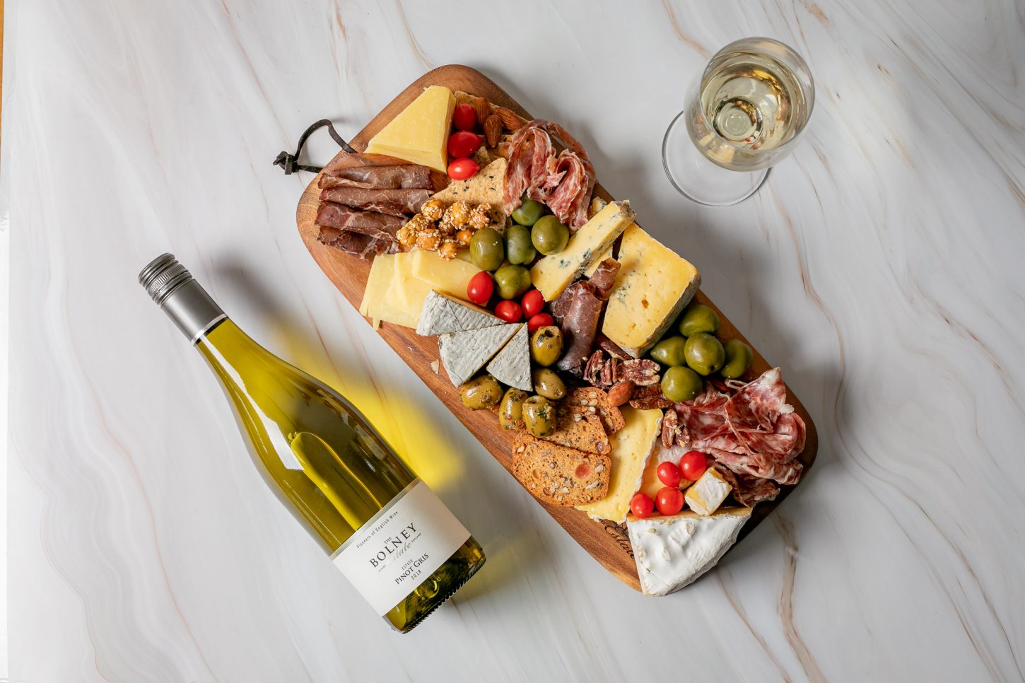 Bolney white wine and a cheese board