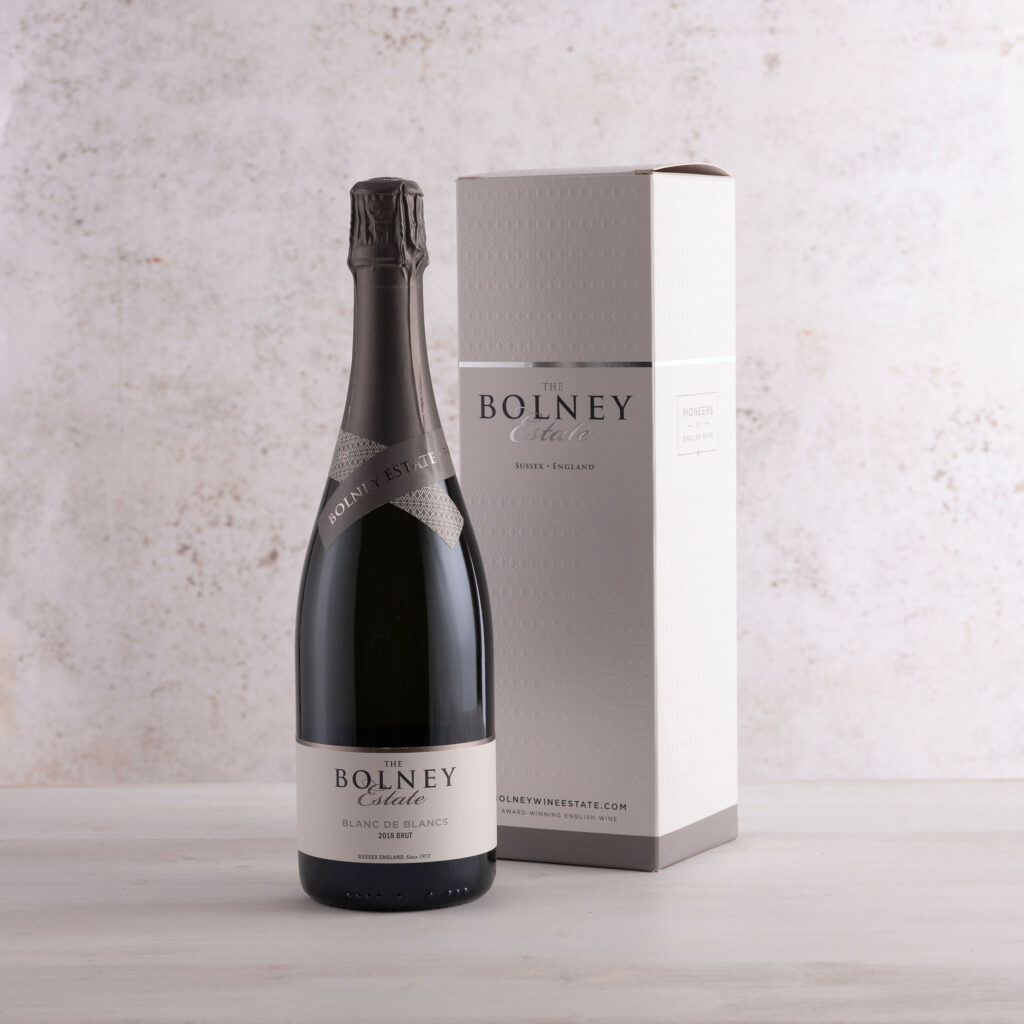 A bottle of Bolney Blanc de Blanc sparkling wine