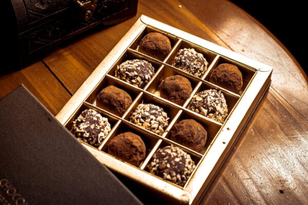 A box of chocolates on a table
