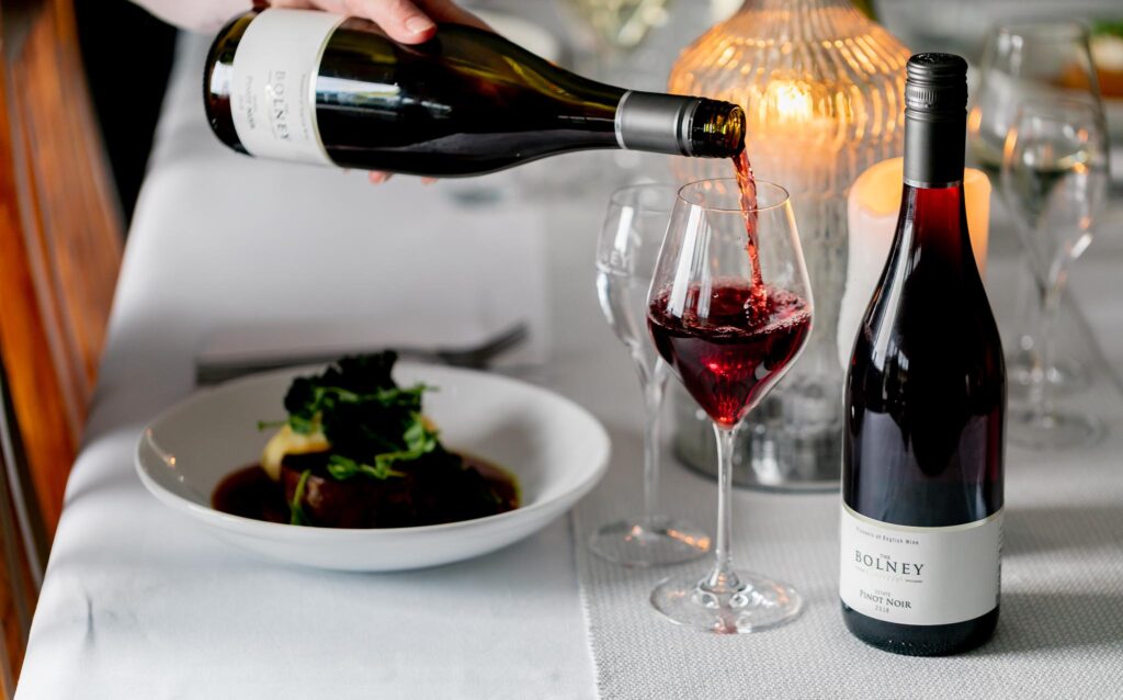Pouring Bolney Pinot Noir at the Eighteen Acre Restaurant