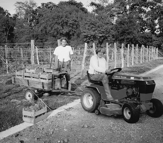 Janet Pratt working on the Bolney Wine Estate with a small tractor