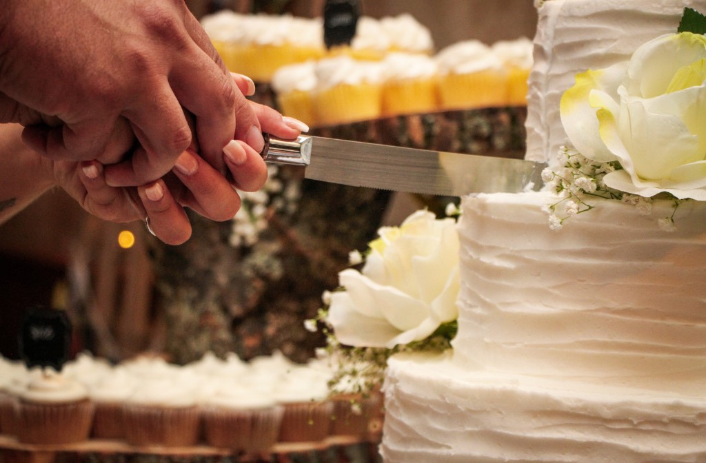 Cutting a wedding cake