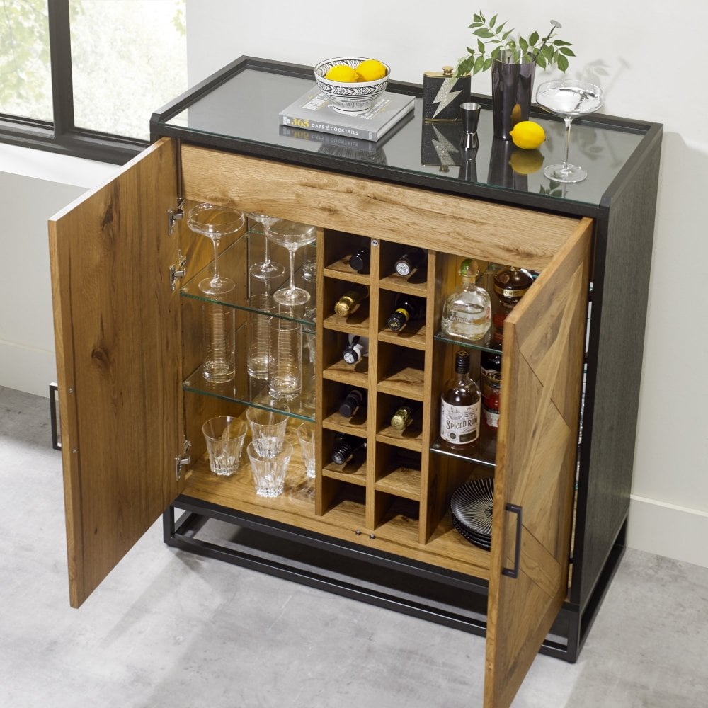 Stylish wooden drinks cabinet with wine storage