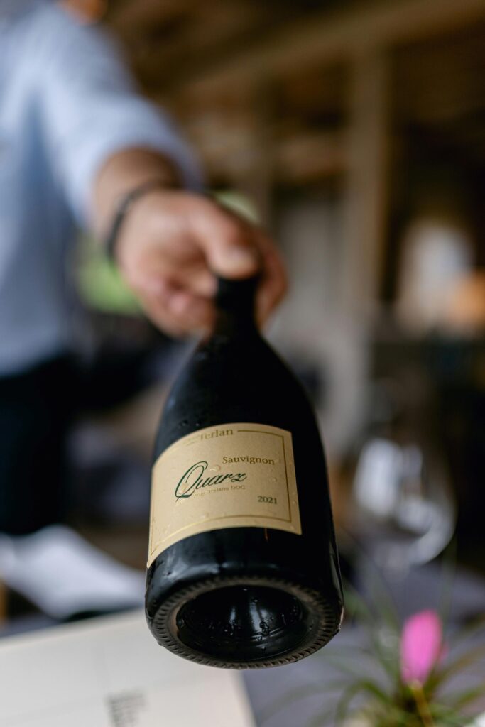 Vintage label on a bottle of wine