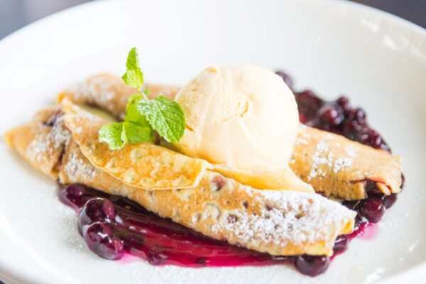 Crepes with raspberry jam