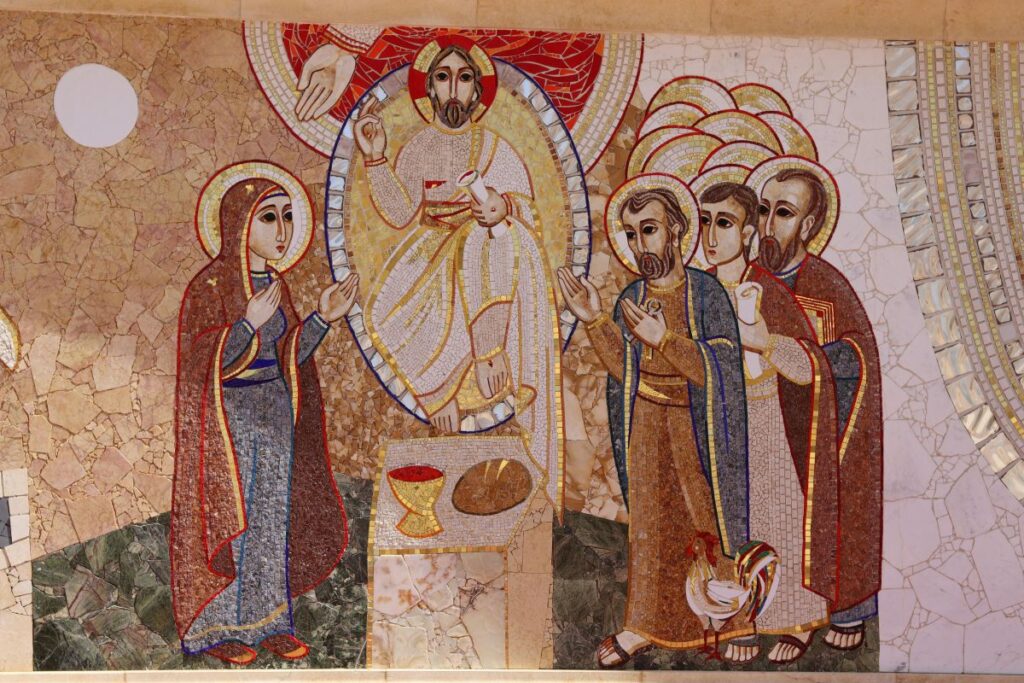 Mosaic of Holy Communion with wine