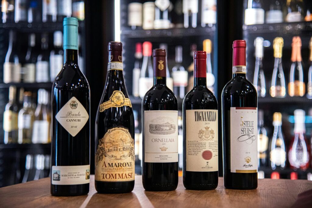 Bottles of wine at a wine bar