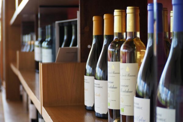 Wine bottles on a shelf