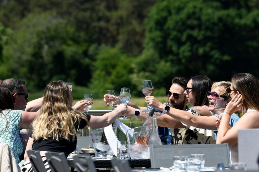 Al fresco drinking and dining in spring at Bolney Wine Estate