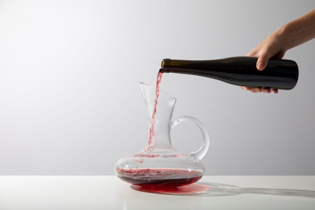 Decanting red wine into a decanter