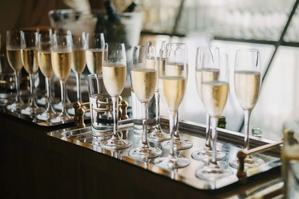 Flute glasses filled with Champagne