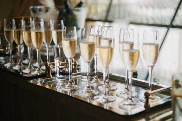 Flute glasses filled with Champagne