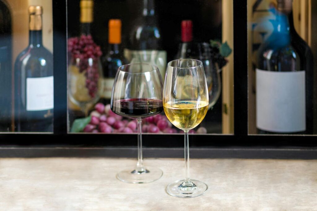 Red wine and sparkling wine in a medium-sized wine glass
