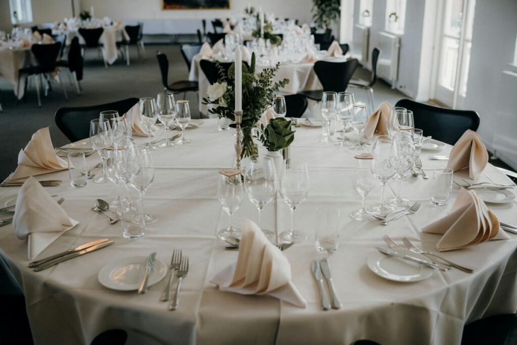 Wine glasses table placement at a dinner party