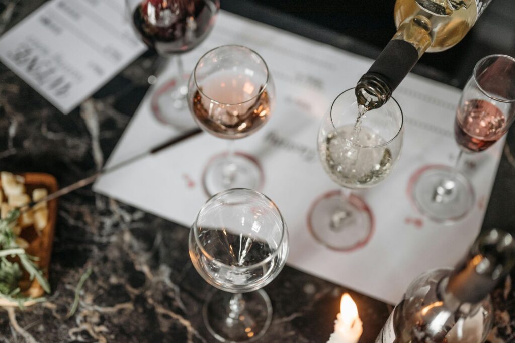Pouring wine for a guided wine tasting session