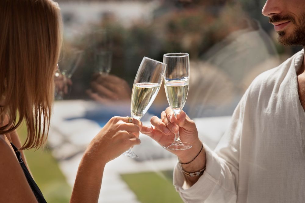 Couple drinking sparkling wine in flutes