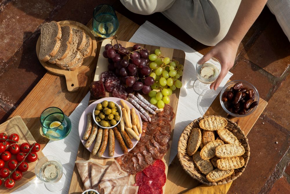 Summer starters outside with white wine
