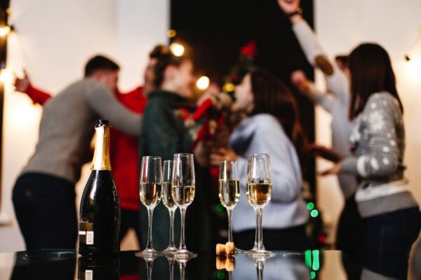 Christmas work party with sparkling wine